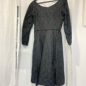 Vintage Black Long Sleeve Floral Dress